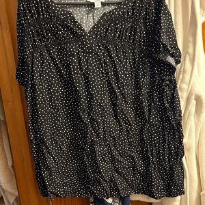 croft & barrow Black Polka Dot V-Neck Blouse
